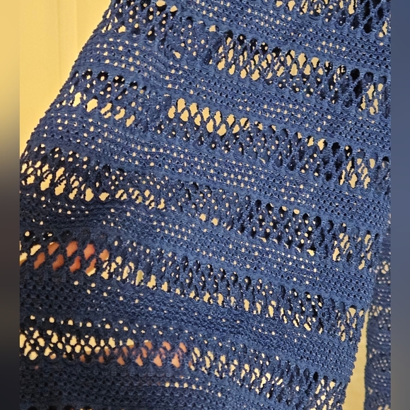 Womens Large long sleeve summer crochet dress blue fishnet oversized - Picture 4 of 4